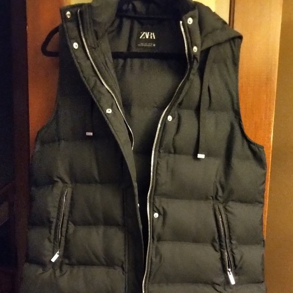 Zara Knee Length Sleeveless Black Puffer Vest--L